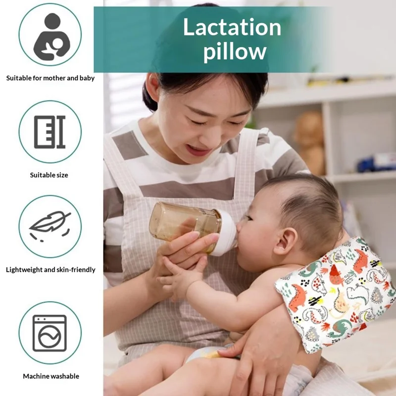 Oreiller d'Allaitement Double Face pour Bébé, Coussin Confortable pour Nouveau-né, Lavable en Machine - Petit Dragon Bleu