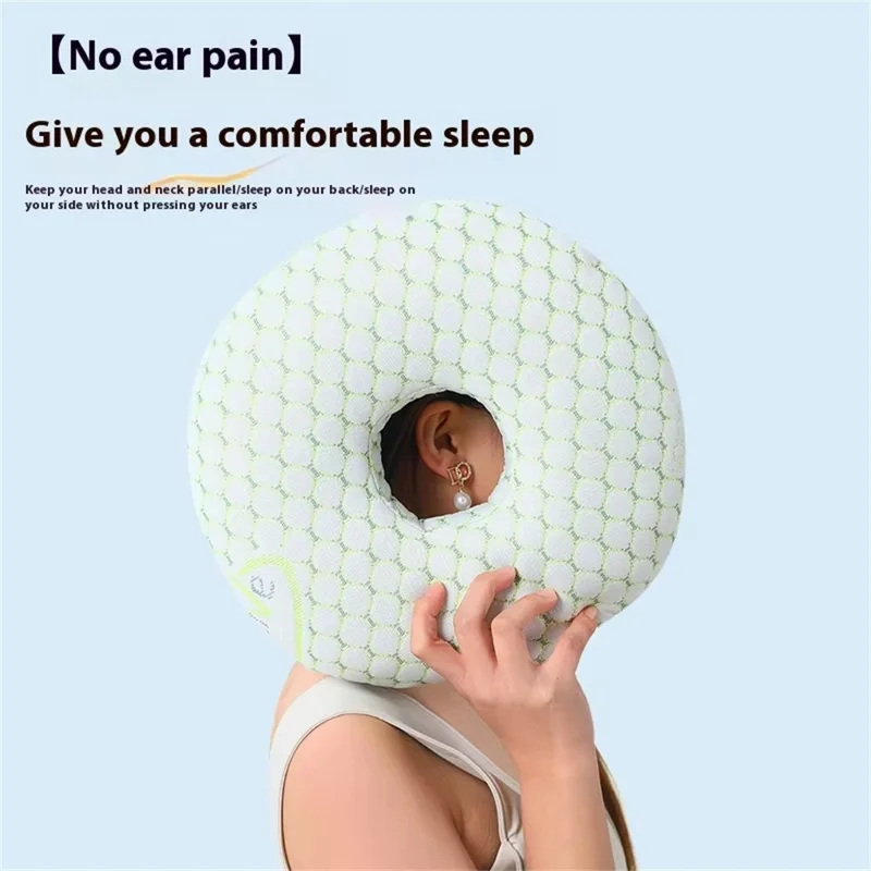 Cuscino Rotondo con Foro Singolo per Protezione dell'Orecchio, Cuscino per Protezione del Collo durante il Sonno Laterale con Fodera Rimovibile Lavabile - Verde