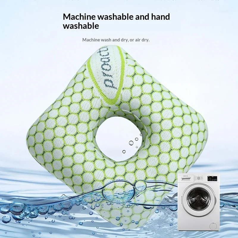 Oreiller carré en coton PP avec trou d'oreille unique, coussin de protection pour le cou pour dormir sur le côté, entièrement lavable - Vert