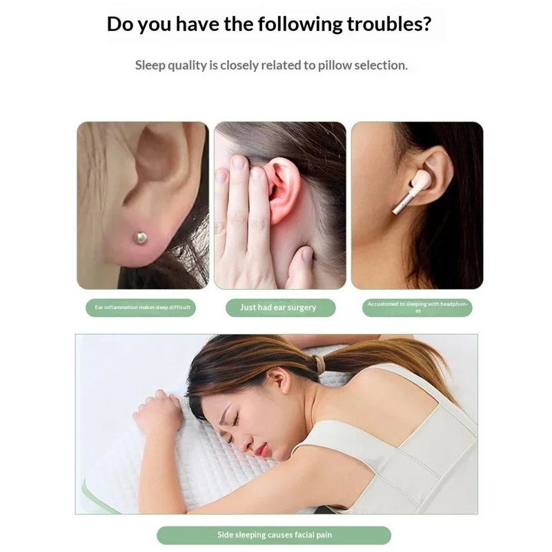 Oreiller carré en coton PP avec trou d'oreille unique, coussin de protection pour le cou pour dormir sur le côté, entièrement lavable - Vert