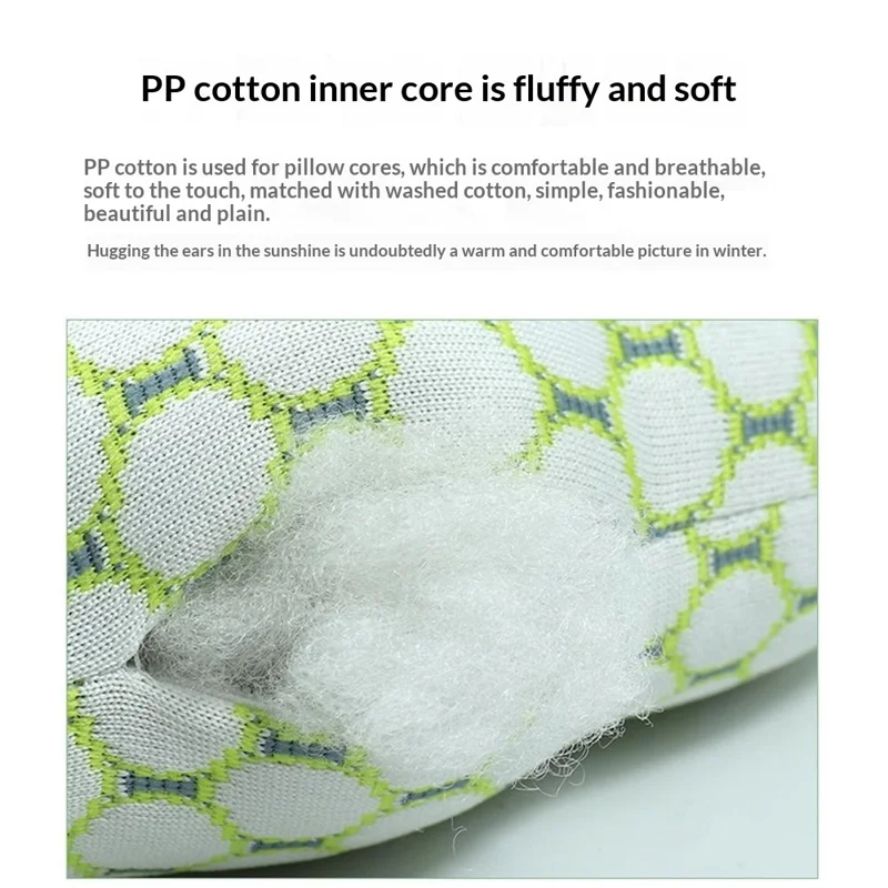 Oreiller carré en coton PP avec trou d'oreille unique, coussin de protection pour le cou pour dormir sur le côté, entièrement lavable - Vert