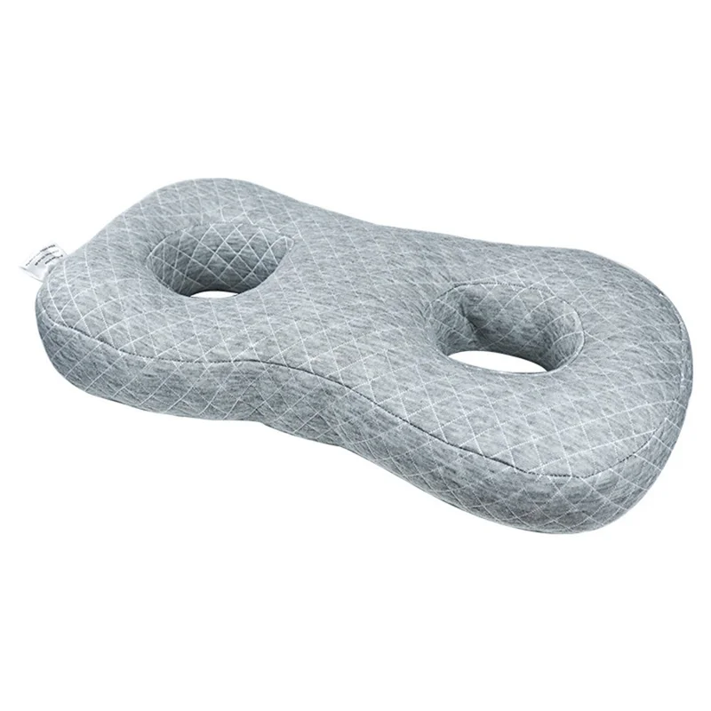 Cuscino a Forma di 8 con Doppio Foro per le Orecchie per il Supporto del Collo dei Dormitori sul Fianco, Protezione della Colonna Cervicale, Cuscino per il Sonno di Bellezza - Grigio a Quadri