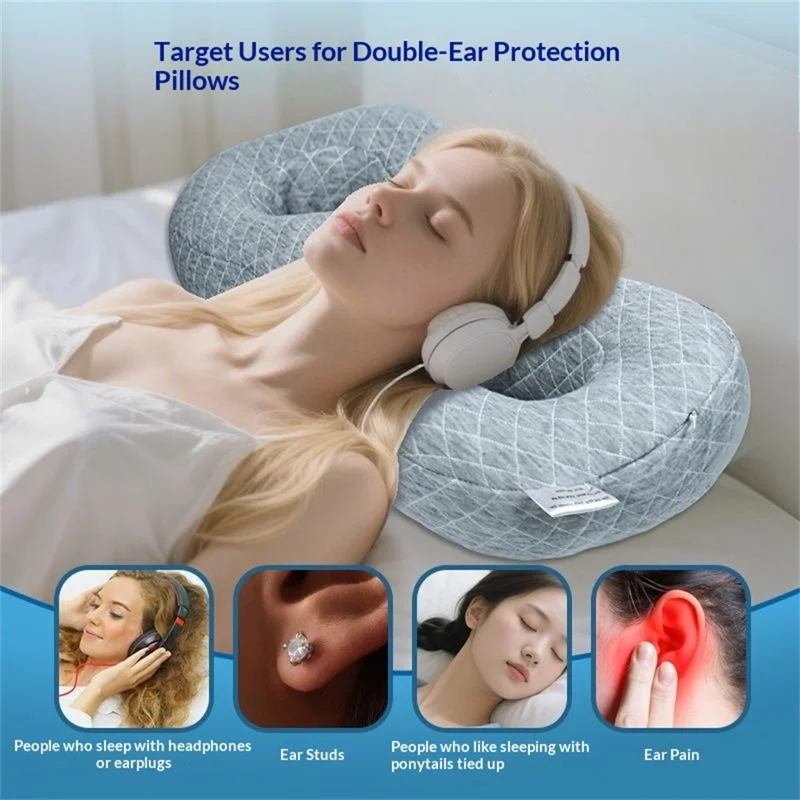 Cuscino a Forma di 8 con Doppio Foro per le Orecchie per il Supporto del Collo dei Dormitori sul Fianco, Protezione della Colonna Cervicale, Cuscino per il Sonno di Bellezza - Grigio a Quadri