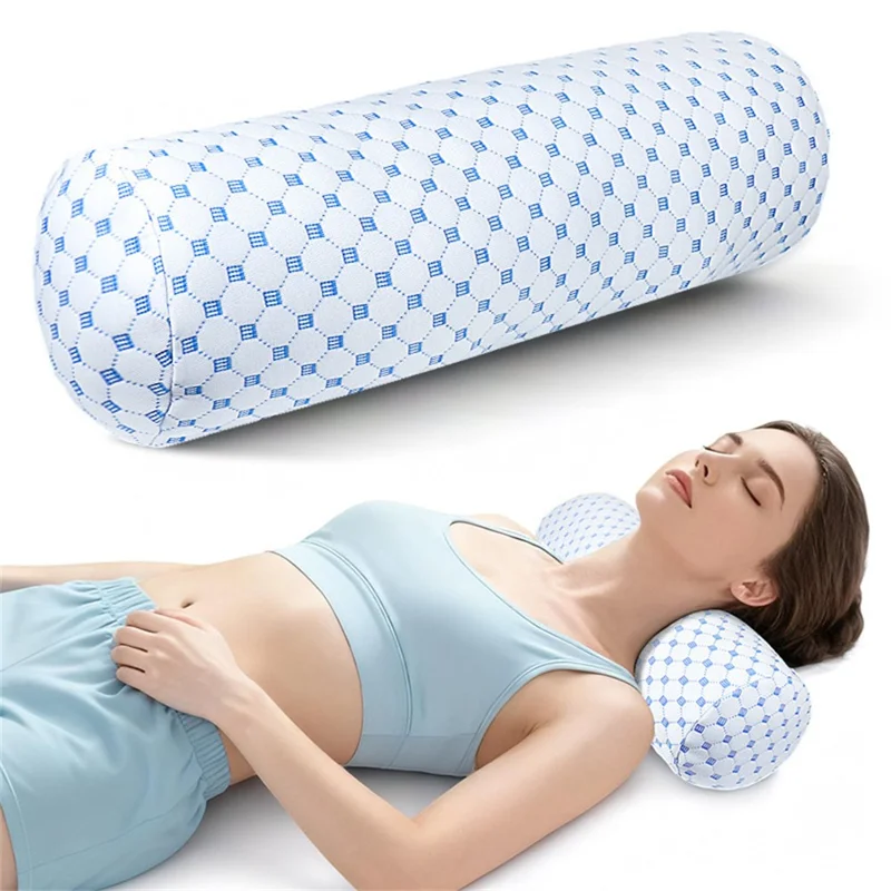Mælkesilk Rund Halspude Cervikal Støttepude Halspine Lindring Cylindrisk Pude - Isblå