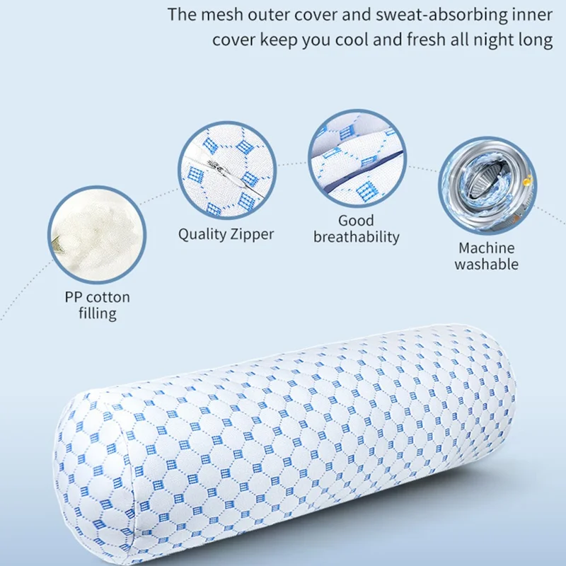 Mælkesilk Rund Halspude Cervikal Støttepude Halspine Lindring Cylindrisk Pude - Isblå