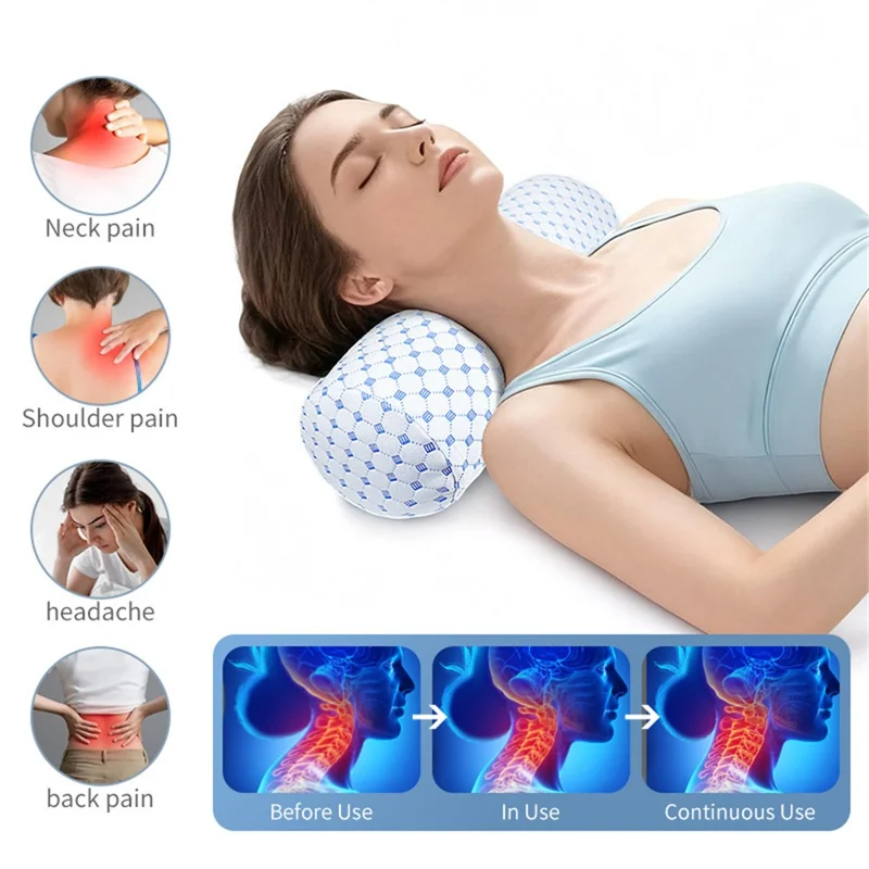 Mælkesilk Rund Halspude Cervikal Støttepude Halspine Lindring Cylindrisk Pude - Isblå