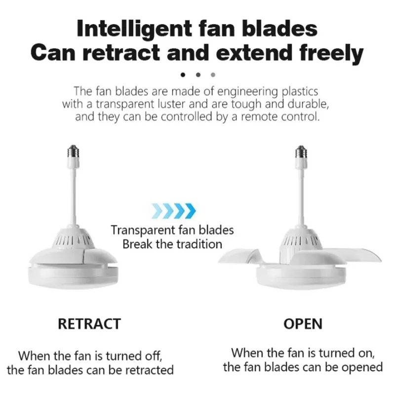E27 Small Extended Head Fan Light Remote Control 3 Speeds Adjustable Invisible Ceiling Fan Light