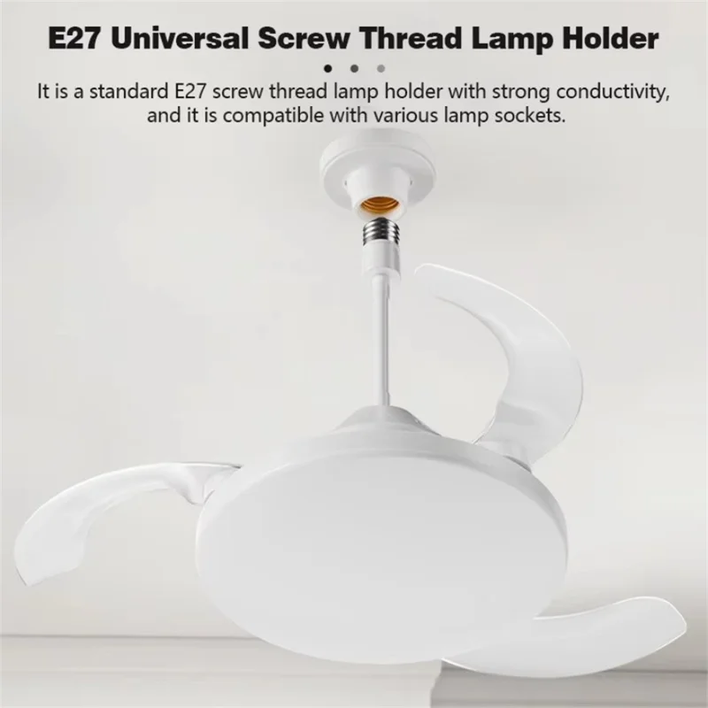 E27 Small Extended Head Fan Light Remote Control 3 Speeds Adjustable Invisible Ceiling Fan Light