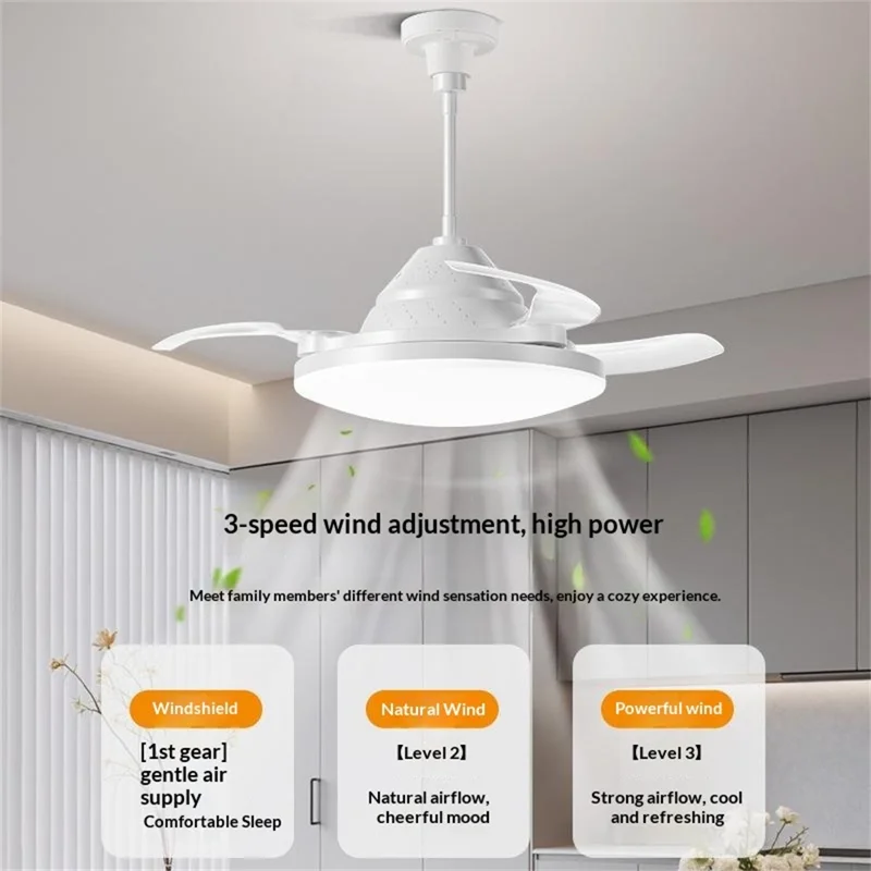 E27 Big Extended Head Fan Light Remote Control 3 Speeds Adjustable Invisible Ceiling Fan Light