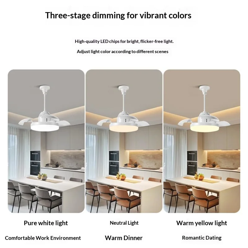 E27 Big Extended Head Fan Light Remote Control 3 Speeds Adjustable Invisible Ceiling Fan Light