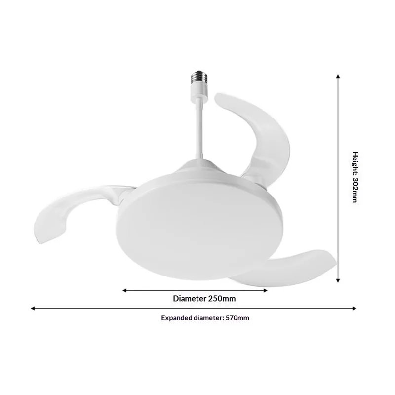 E27 Big Extended Head Fan Light Remote Control 3 Speeds Adjustable Invisible Ceiling Fan Light