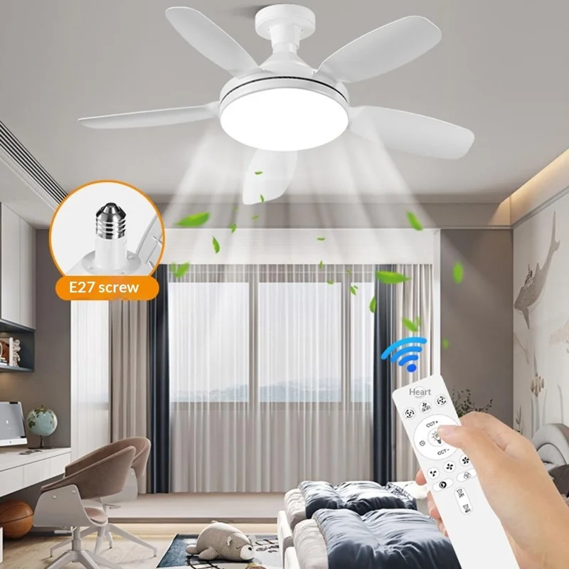 E27 32 inch Large Airflow Ceiling Fan Light Remote Control Fan Lamp 3 Level Dimming for Dining Room Bedroom