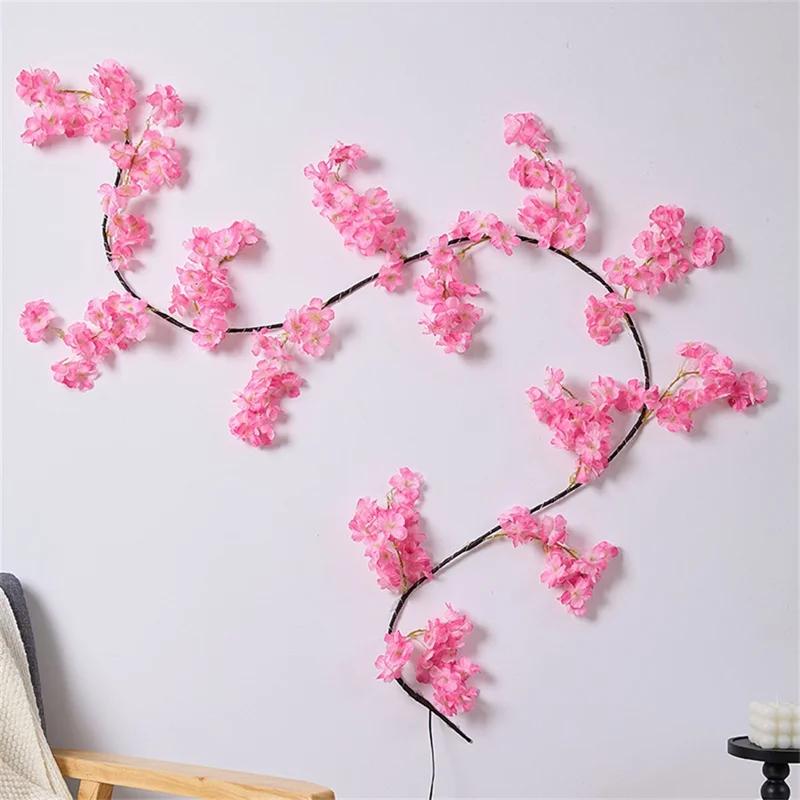 1.8m 100-LED Cherry Blossom Branch String Light USB Powered 8 Modes Flexible DIY Indoor Ambiance Lamp - Pink