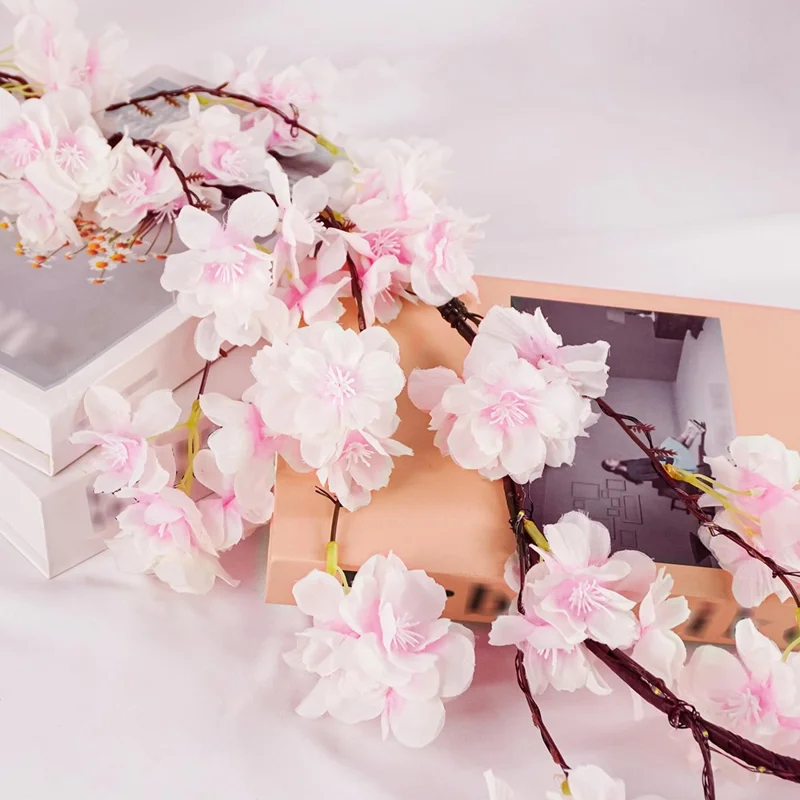 1.8m 100-LED Cherry Blossom Branch String Light USB Powered 8 Modes Flexible DIY Indoor Ambiance Lamp - Pink