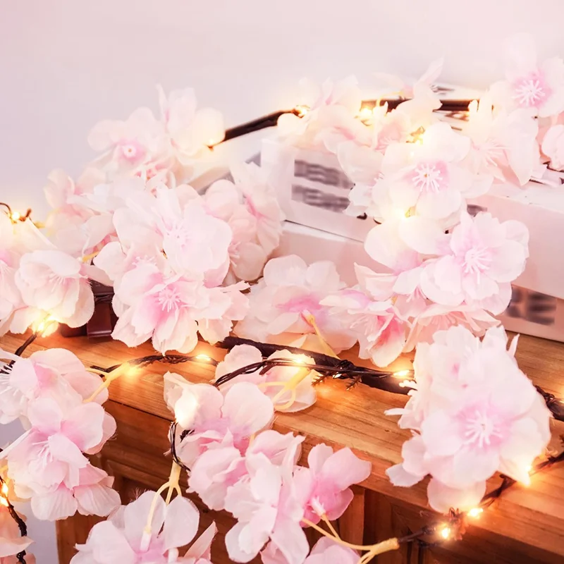 1.8m 100-LED Cherry Blossom Branch String Light USB Powered 8 Modes Flexible DIY Indoor Ambiance Lamp - Pink
