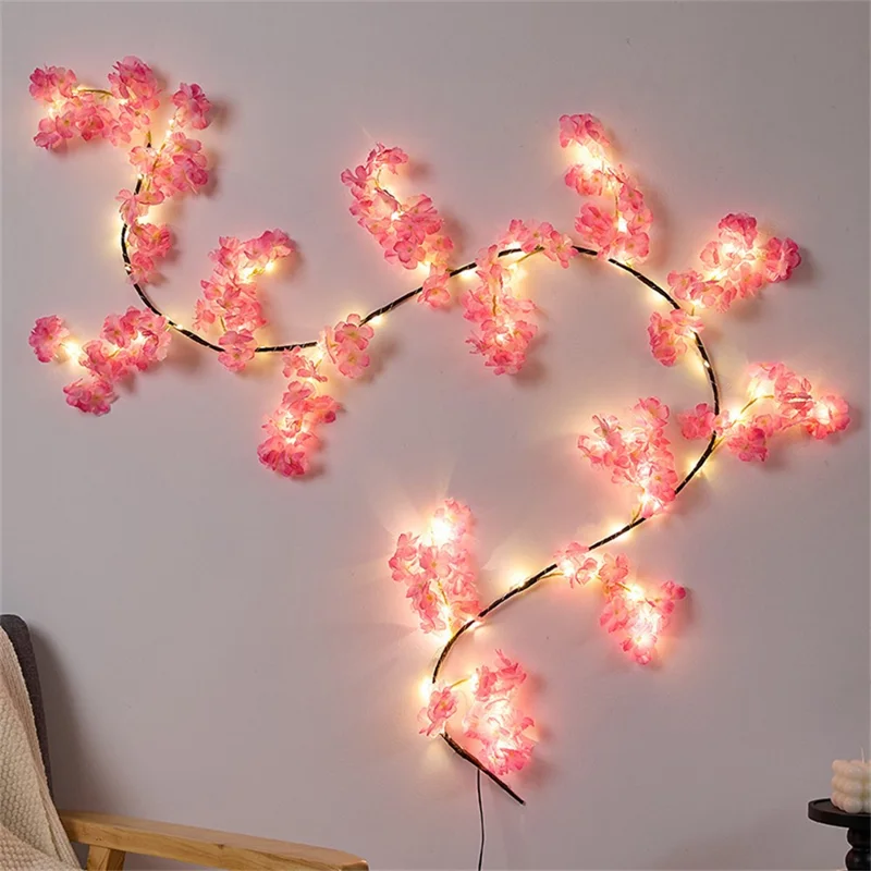 1.8m 100-LED Cherry Blossom Branch String Light USB Powered 8 Modes Flexible DIY Indoor Ambiance Lamp - Pink
