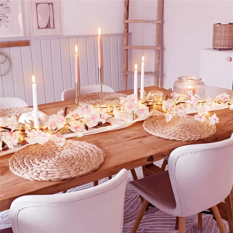 1.8m 100-LED Cherry Blossom Branch String Light USB Powered 8 Modes Flexible DIY Indoor Ambiance Lamp - Pink