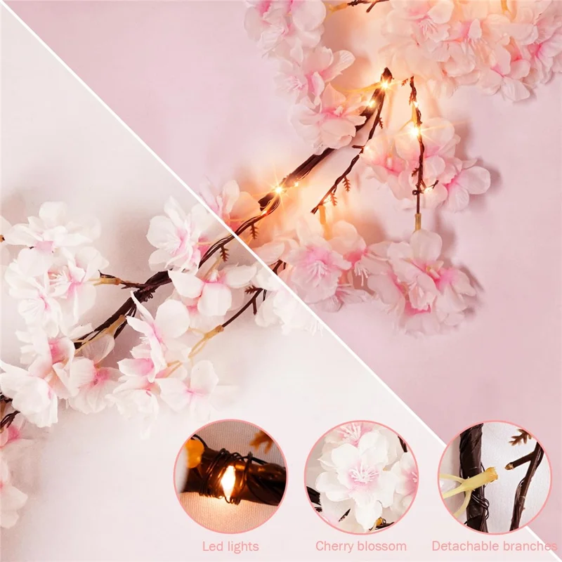 1.8m 100-LED Cherry Blossom Branch String Light USB Powered 8 Modes Flexible DIY Indoor Ambiance Lamp - Pink
