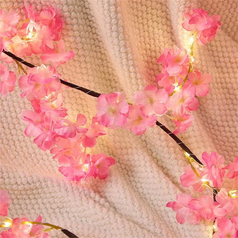 1.8m 100-LED Cherry Blossom Branch String Light USB Powered 8 Modes Flexible DIY Indoor Ambiance Lamp - Pink
