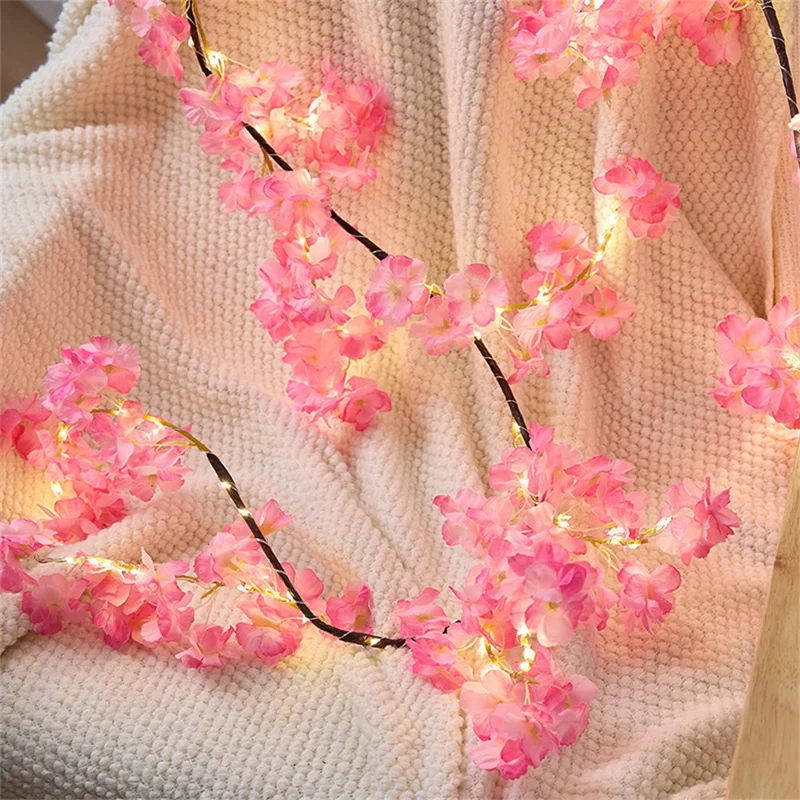 1.8m 100-LED Cherry Blossom Branch String Light USB Powered 8 Modes Flexible DIY Indoor Ambiance Lamp - Pink