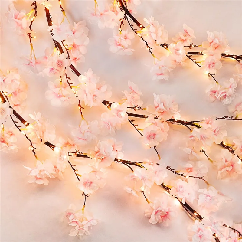 1.8m 100-LED Cherry Blossom Branch String Light USB Powered 8 Modes Flexible DIY Indoor Ambiance Lamp - Pink