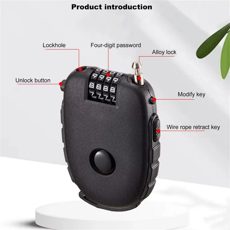 605 Steel Cable Lock 130cm Retractable 4-Digit Combination Lock Portable for Stroller Variable Speed Bike - Black