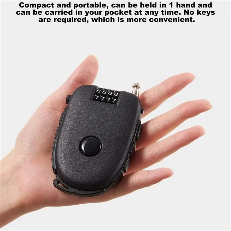 605 Steel Cable Lock 130cm Retractable 4-Digit Combination Lock Portable for Stroller Variable Speed Bike - Black