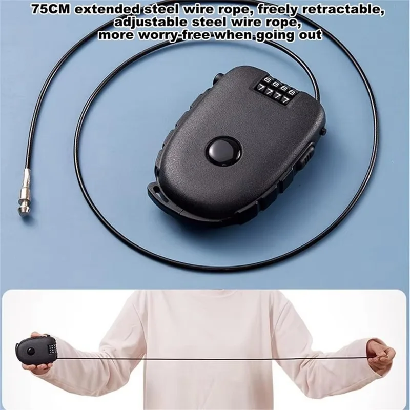 605 Steel Cable Lock 130cm Retractable 4-Digit Combination Lock Portable for Stroller Variable Speed Bike - Black