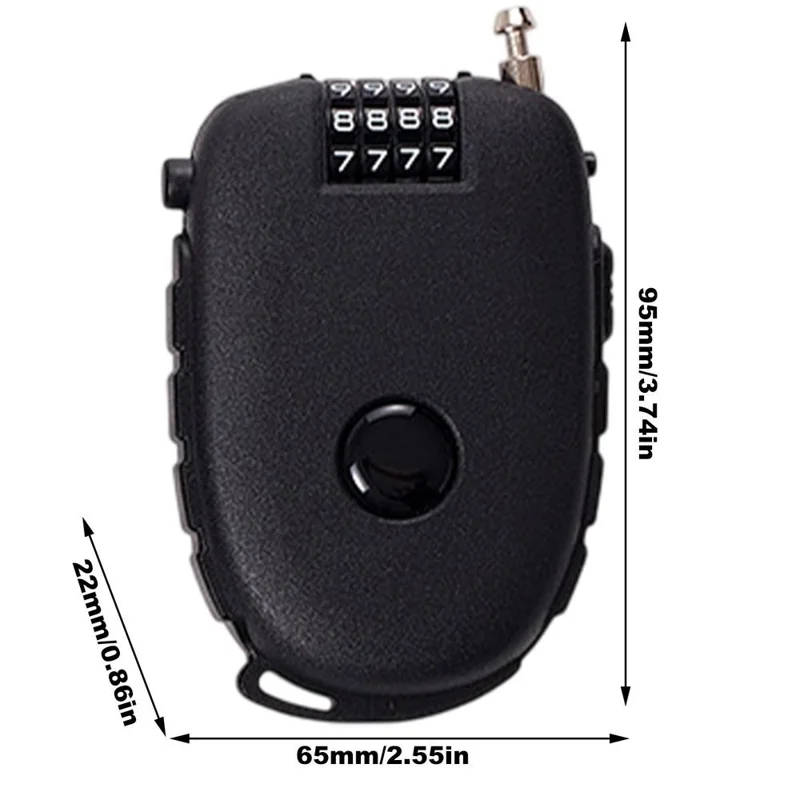 605 Steel Cable Lock 130cm Retractable 4-Digit Combination Lock Portable for Stroller Variable Speed Bike - Black
