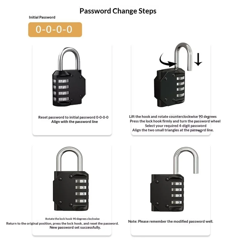 840 Zinklegierung 4-stelliges Kombinationsschloss Wasserdicht Rostfrei Diebstahlsicherung für Zuhause, Wohnheim, Lager - Schwarz