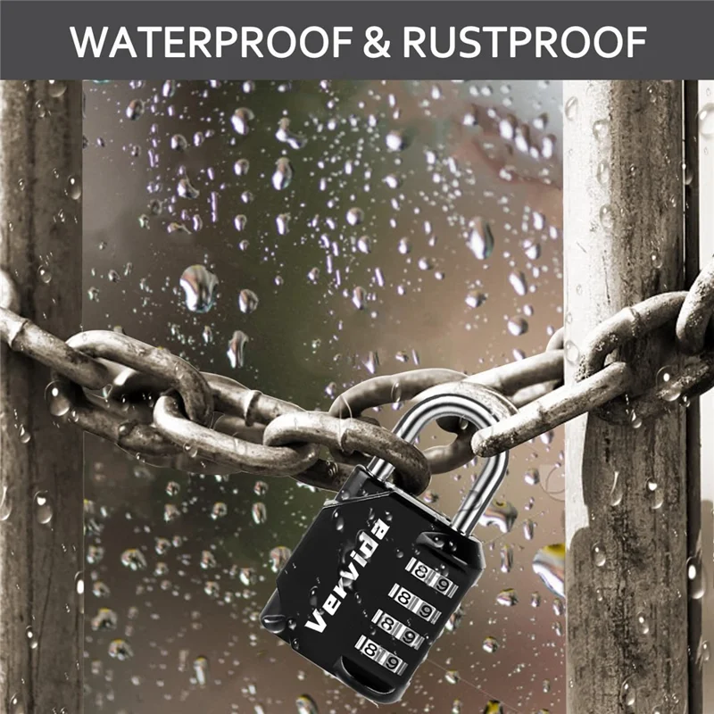 840 Zinklegierung 4-stelliges Kombinationsschloss Wasserdicht Rostfrei Diebstahlsicherung für Zuhause, Wohnheim, Lager - Schwarz