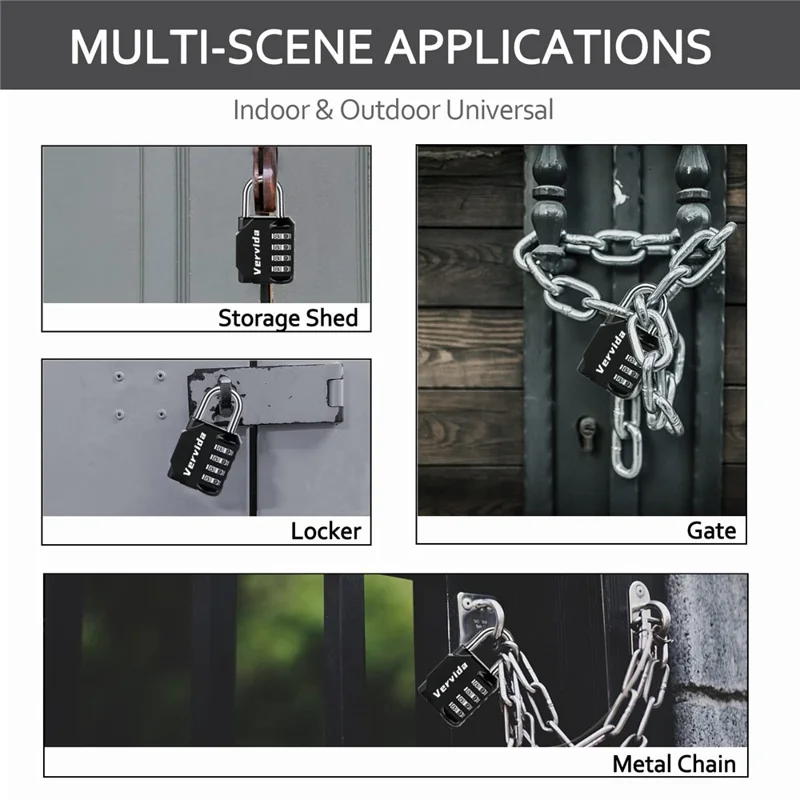 840 Zinklegierung 4-stelliges Kombinationsschloss Wasserdicht Rostfrei Diebstahlsicherung für Zuhause, Wohnheim, Lager - Schwarz