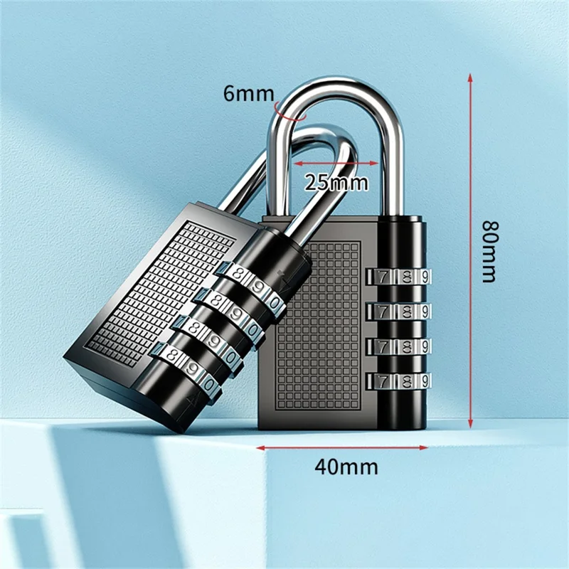 HB04 Large Zinc Alloy 4-Digit Combination Padlock Waterproof Anti-Theft Lock for Dormitory Luggage Gym - Black