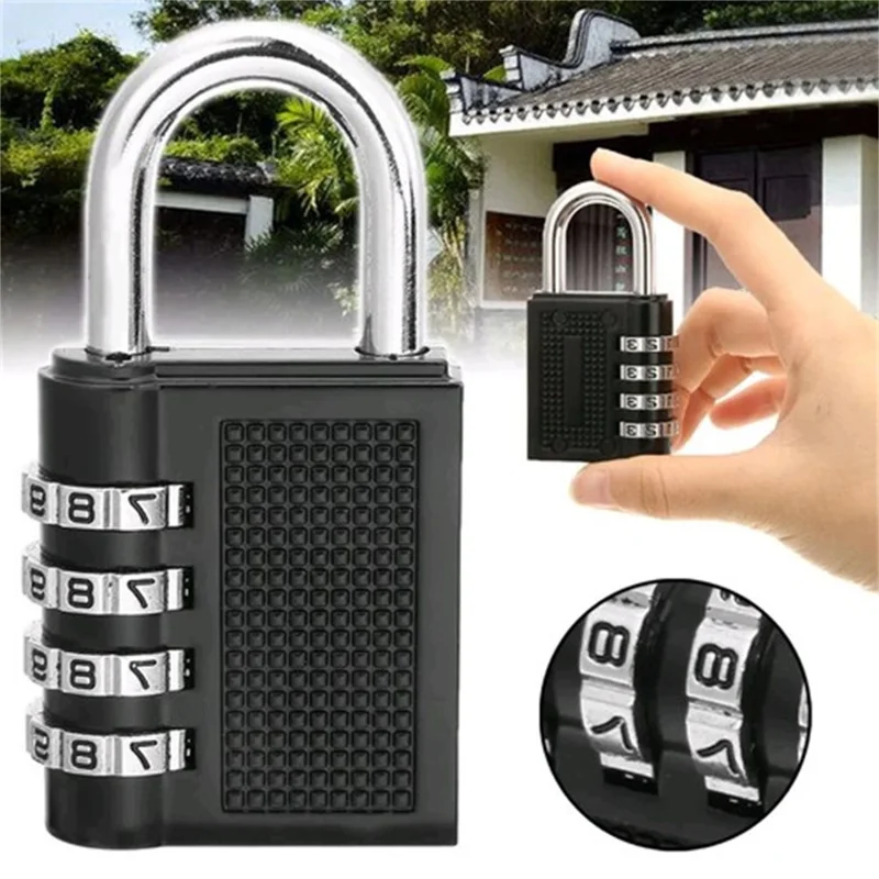 HB04 Large Zinc Alloy 4-Digit Combination Padlock Waterproof Anti-Theft Lock for Dormitory Luggage Gym - Black
