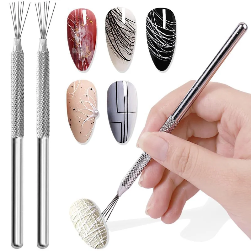 7-Needle Ultra Thin Line Drawing Pen for Nail Art Anti Slip Stainless Steel Manicure Tool