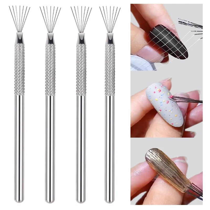 7-Needle Ultra Thin Line Drawing Pen for Nail Art Anti Slip Stainless Steel Manicure Tool