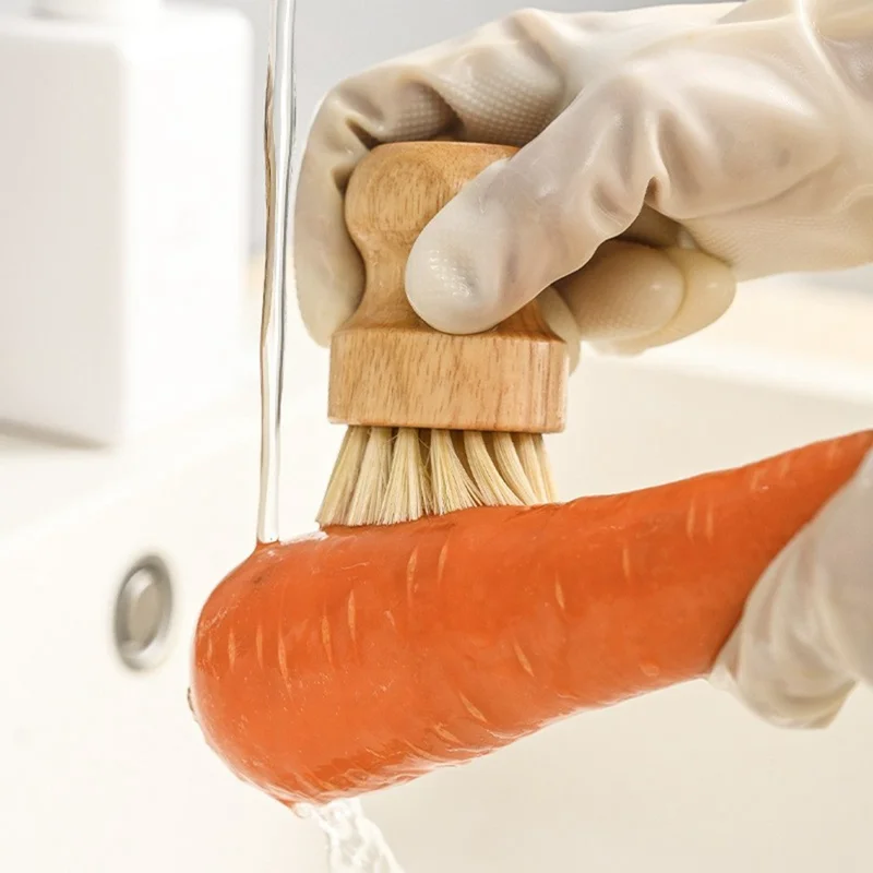 Spazzola per Stoviglie in Legno Massiccio con Fibra di Sisal e Cocco, Spazzola da Cucina con Manico Corto per la Pulizia di Pentole e Padelle - Fibra di Sisal