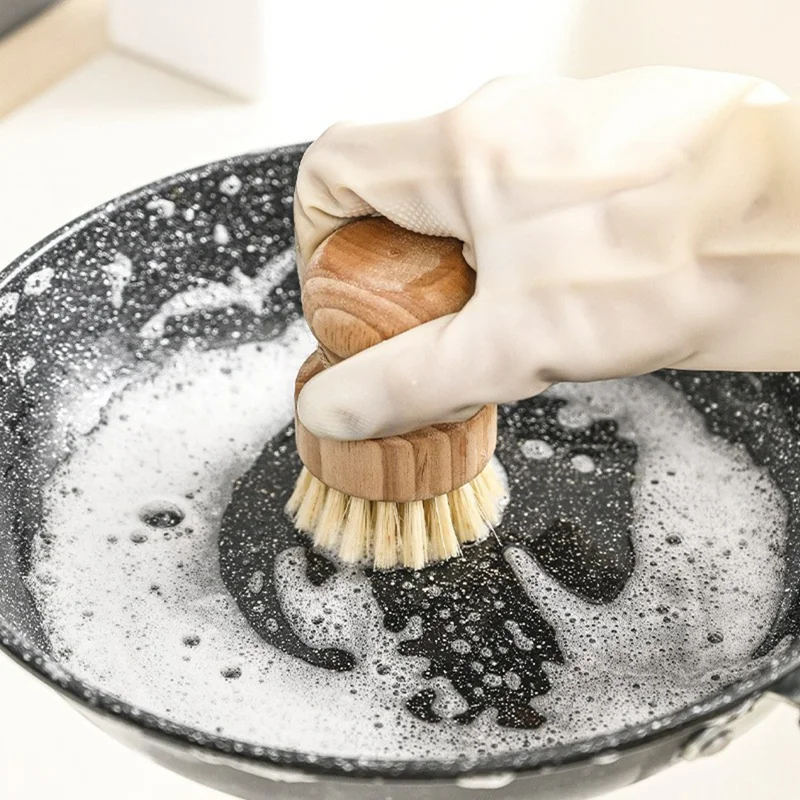Solid Wood Dish Brush Sisal Coconut Fiber Kitchen Cleaning Brush Short Handle for Pot Pan Scrubbing - Mixed Coir Fiber