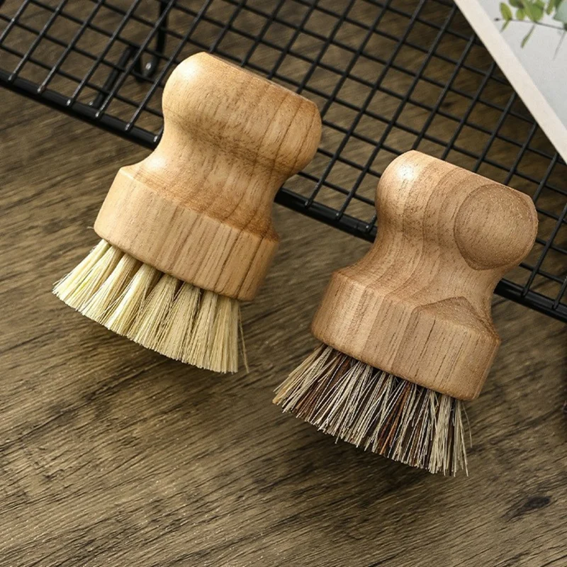 Solid Wood Dish Brush Sisal Coconut Fiber Kitchen Cleaning Brush Short Handle for Pot Pan Scrubbing - Mixed Coir Fiber