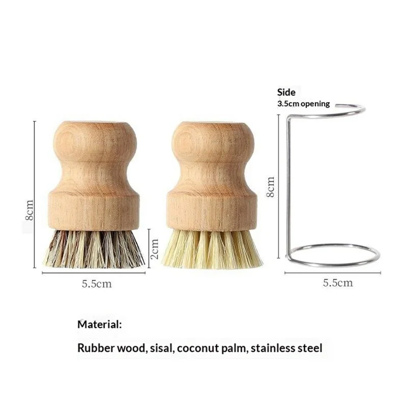 Escova para Louça em Madeira Maciça com Suporte de Escorrimento, Fibra de Sisal e Cabo Curto, Escova de Limpeza para Cozinha - Fibra de Sisal