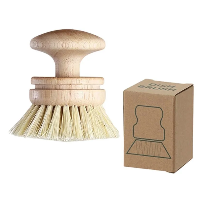 Escova de Cozinha de Sisal Natural com Cabo de Madeira Maciça, Escova de Limpeza Multifuncional e Não Abrasiva para Panelas - Tamanho Grande / Sisal