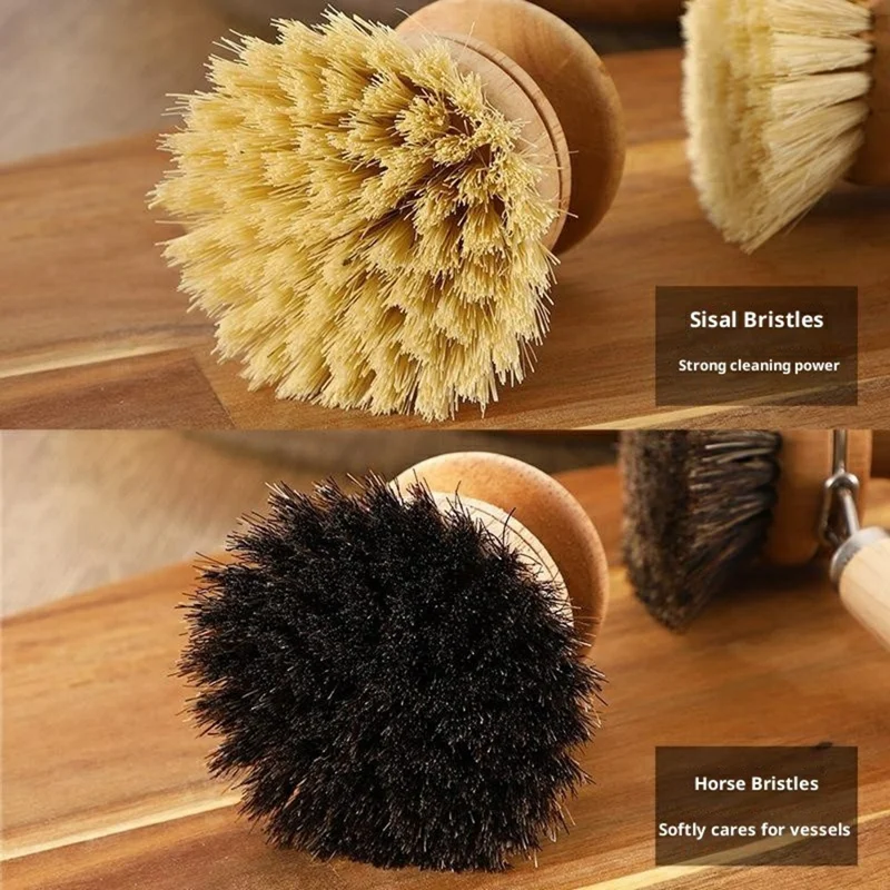 Escova de Cozinha de Sisal Natural com Cabo de Madeira Maciça, Escova de Limpeza Multifuncional e Não Abrasiva para Panelas - Tamanho Grande / Sisal