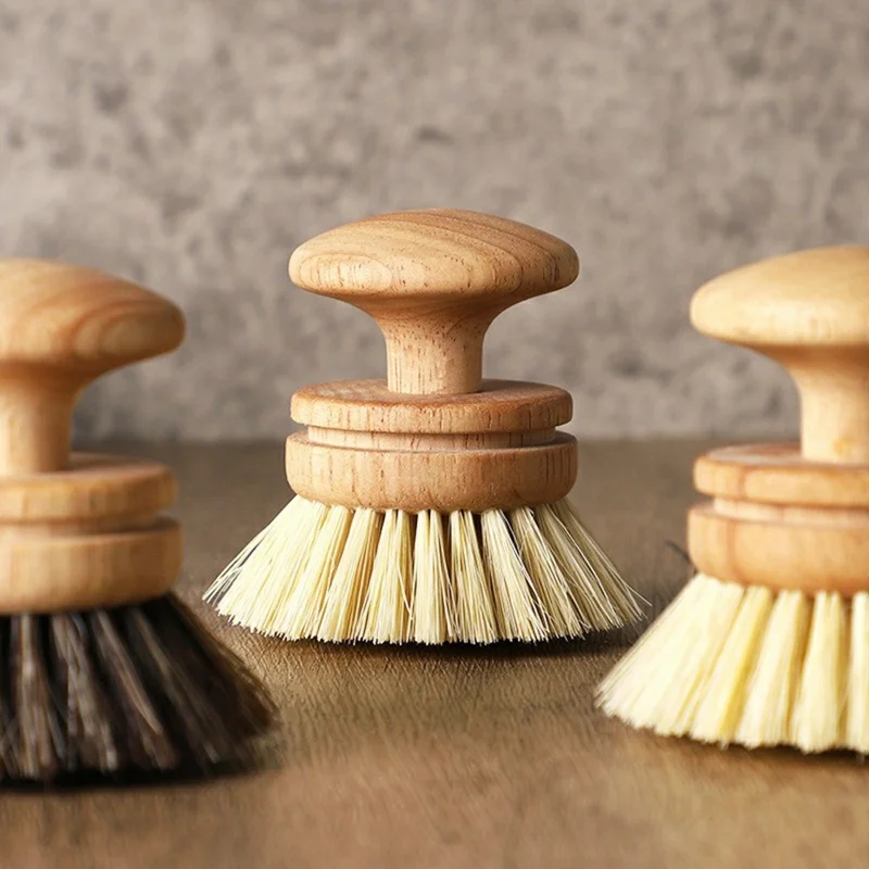 Escova de Cozinha de Sisal Natural com Cabo de Madeira Maciça, Escova de Limpeza Multifuncional e Não Abrasiva para Panelas - Tamanho Grande / Sisal