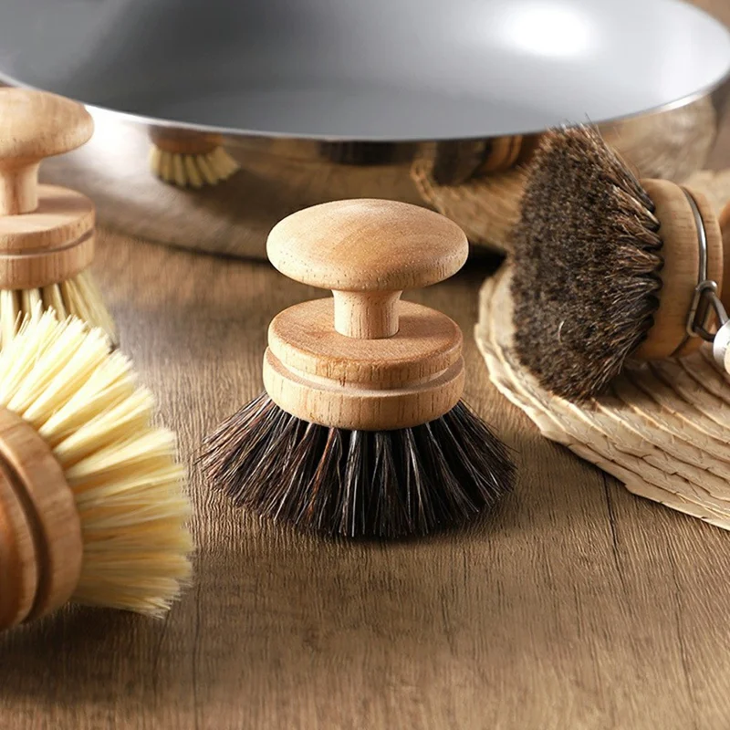 Escova de Cozinha de Sisal Natural com Cabo de Madeira Maciça, Escova de Limpeza Multifuncional e Não Abrasiva para Panelas - Tamanho Grande / Sisal