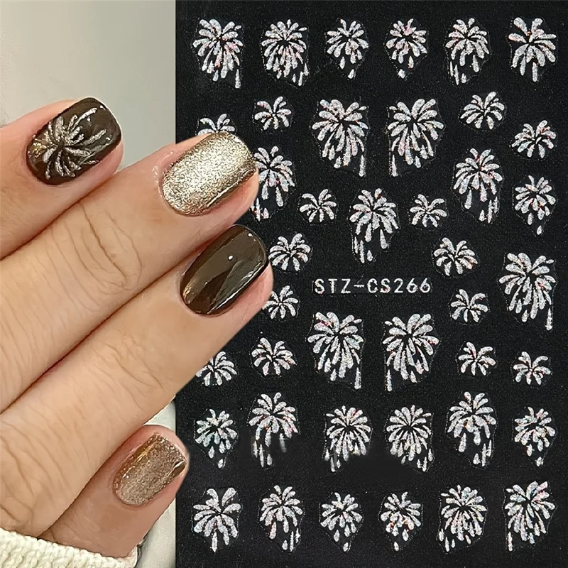 FULL BEAUTY 3 Sheets New Year Fireworks Pattern Glitter Decals Nail Art Stickers Manicure Decorations