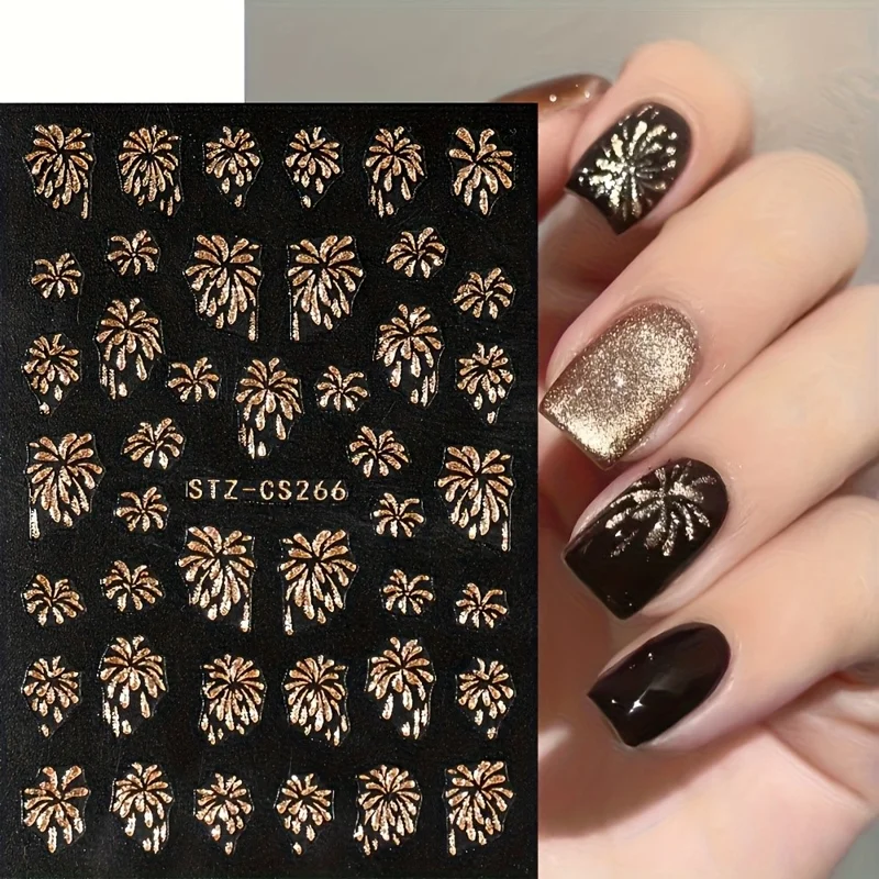 FULL BEAUTY 3 Sheets New Year Fireworks Pattern Glitter Decals Nail Art Stickers Manicure Decorations