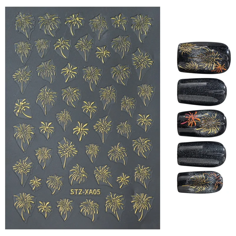 FULL BEAUTY Nail Art Stickers New Year Fireworks Pattern PVC Adhesive Manicure Decals - STZ-XA05 Gold