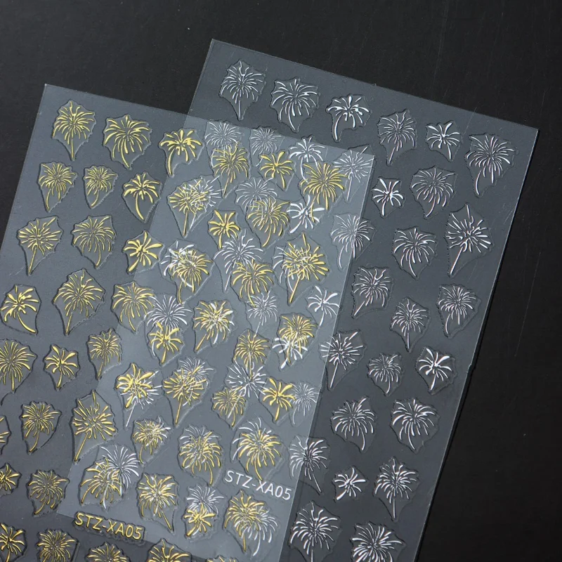 FULL BEAUTY Nail Art Stickers New Year Fireworks Pattern PVC Adhesive Manicure Decals - STZ-XA05 Gold