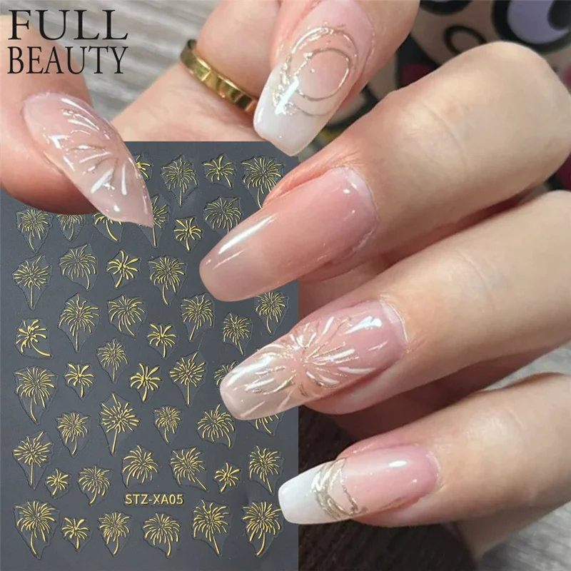 FULL BEAUTY Nail Art Stickers New Year Fireworks Pattern PVC Adhesive Manicure Decals - STZ-XA05 Gold