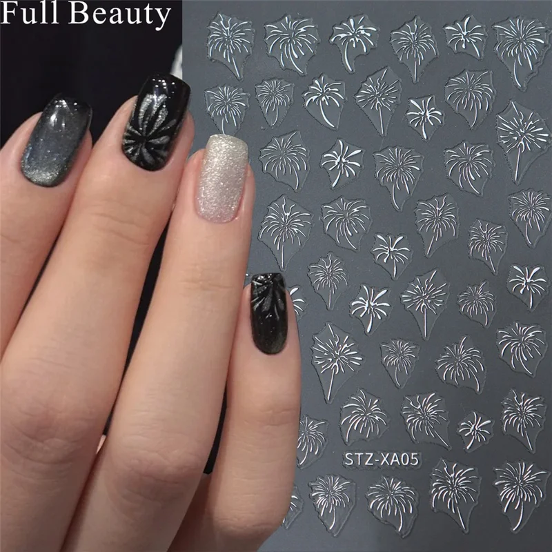 FULL BEAUTY Nail Art Stickers New Year Fireworks Pattern PVC Adhesive Manicure Decals - STZ-XA05 Gold